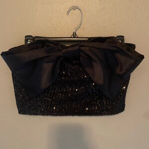 Wildfox Black Sequin Top with Satin Bow Accent